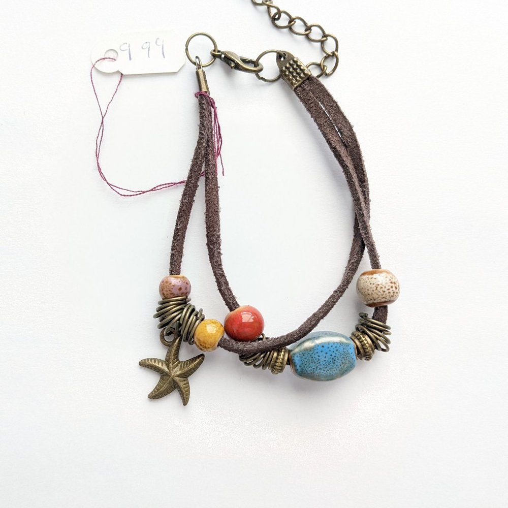Bohemian Handmade Ceramic Bead W/Starfish Charm Bracelet